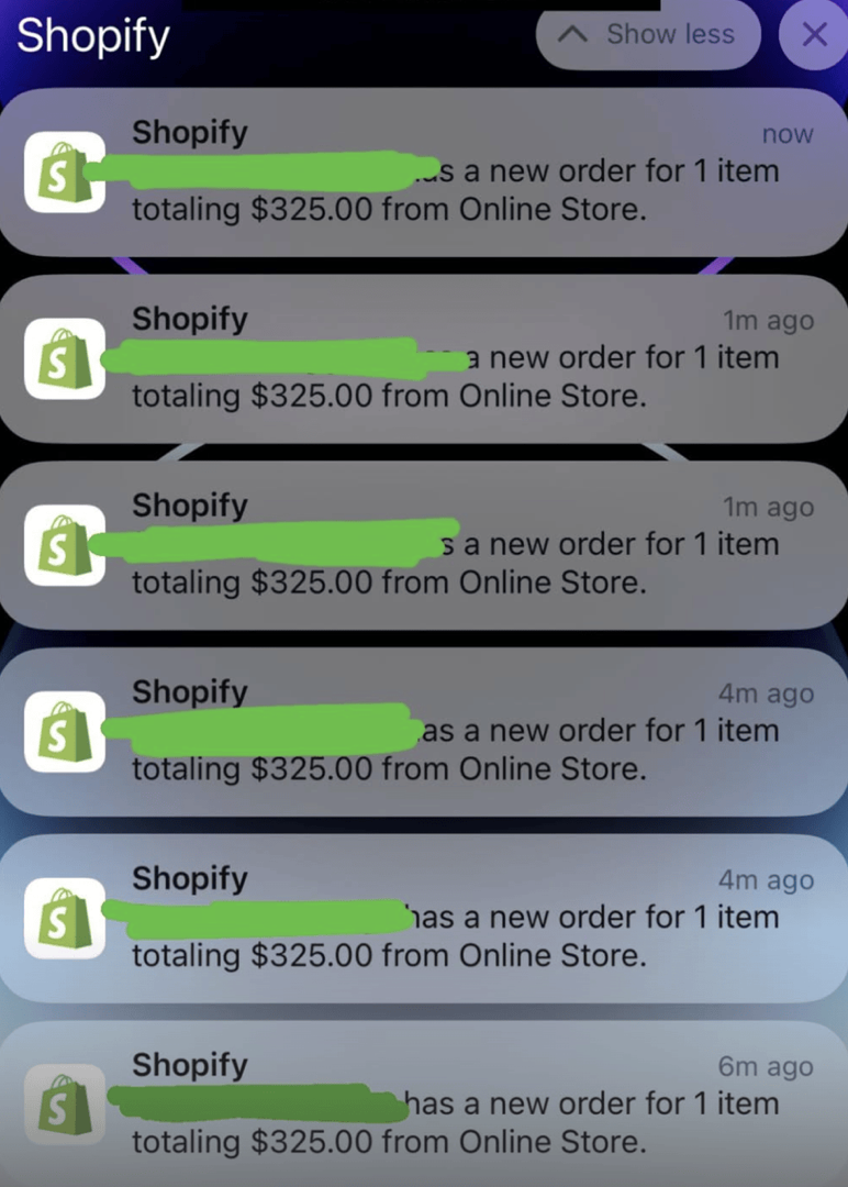 Shopify order notifications